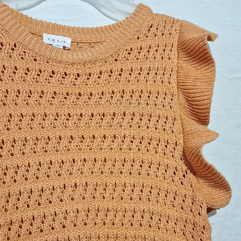 3/$20-Peach Knit Sweater Vest With Ruffles, Le Lis brand - Picture 7 of 11